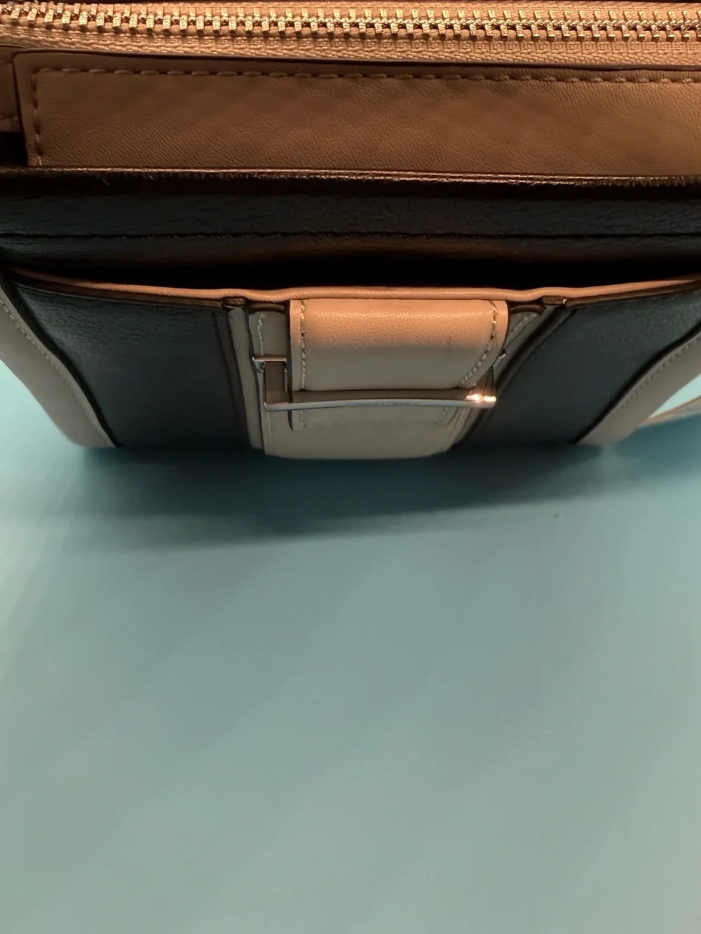 NWT Calvin Klein Colorblock Satchel Handbag Black Cream Taupe